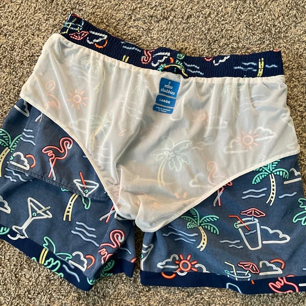 Chubbies Neon Lights Swim Trunks Mens Large Navy Tropical Print 5.5 Inseam